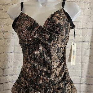 Calvin Klein Printed Twist Tummy-Control Tankini TOP ONLY